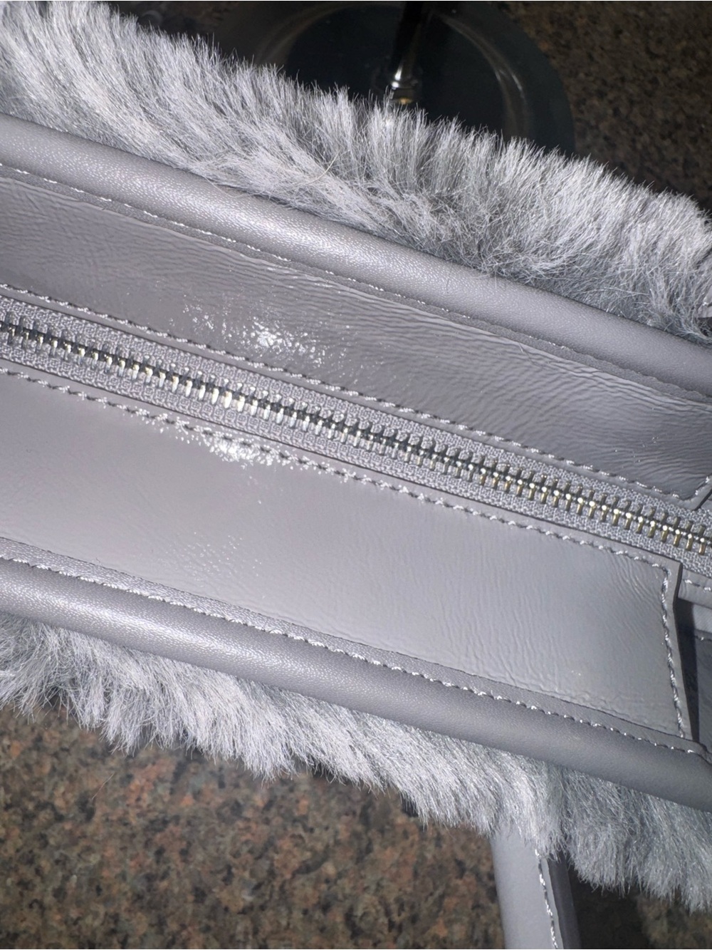 kate spade super rare Gray Faux Fur Satchel with crossbody strap (hard to find) - Picture 6 of 8